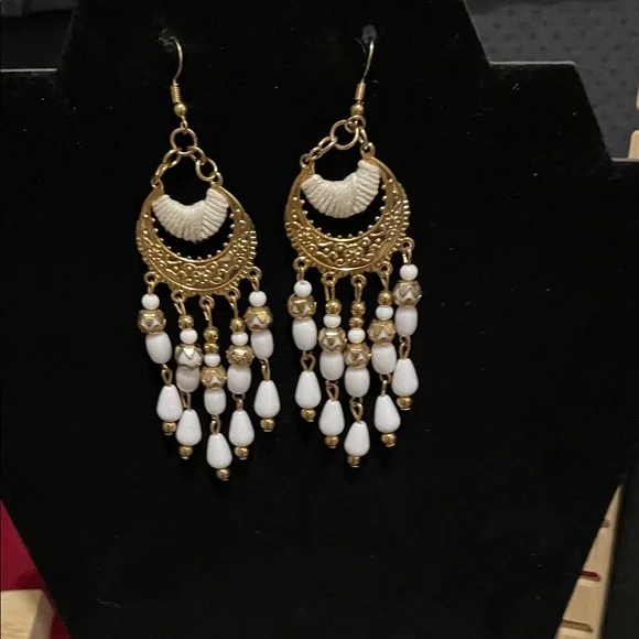 Artisan Gold and Cream Dangle Earrings - Picture 4 of 4